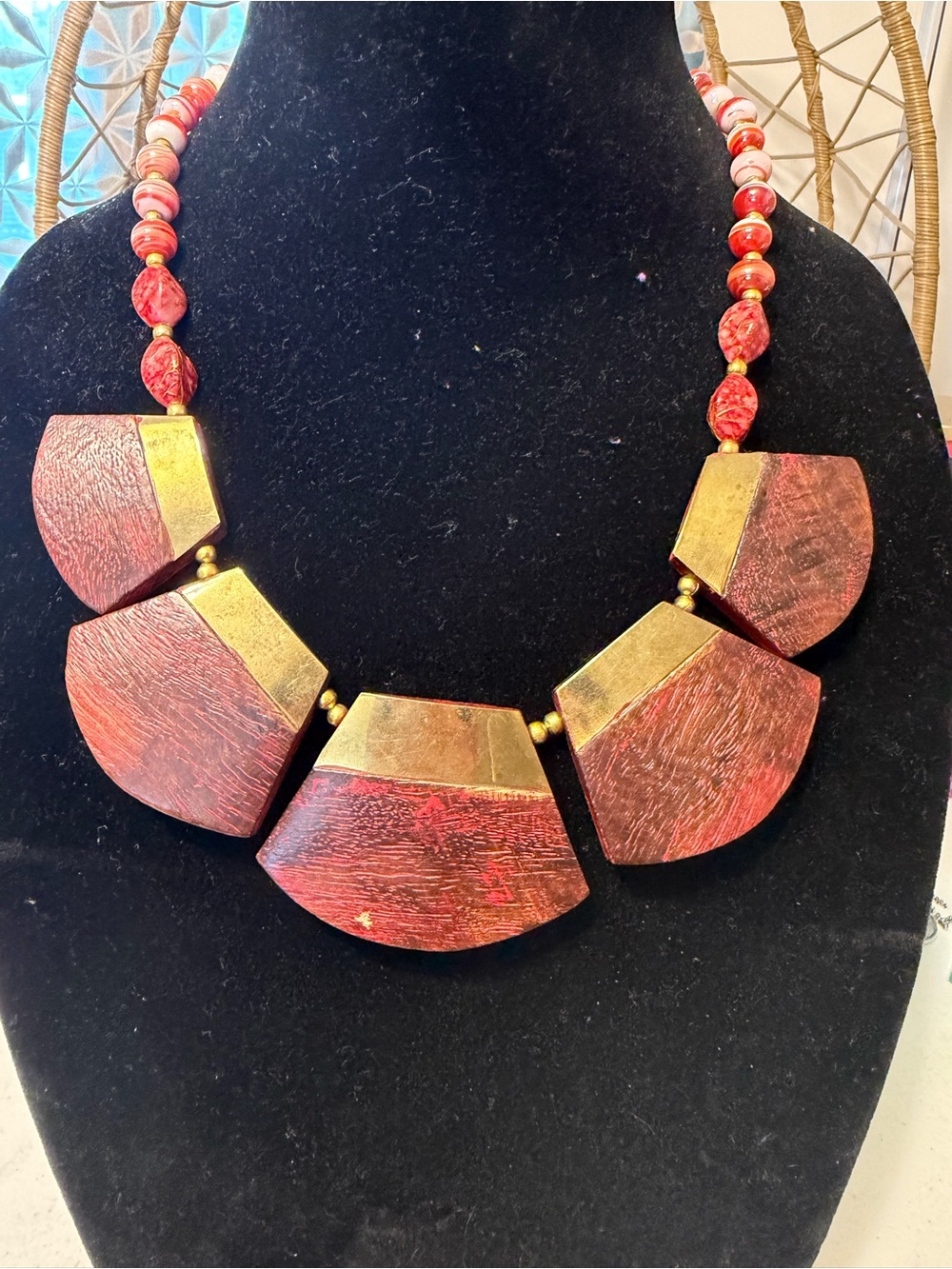 Red and Gold Geometric Statement Necklace